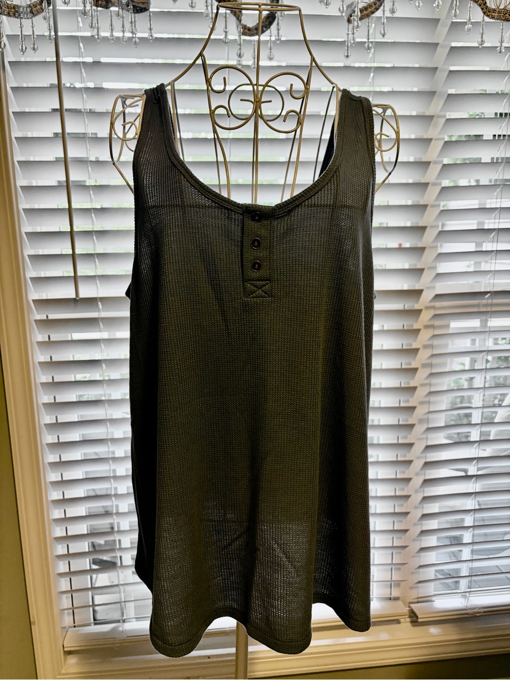 Blue gray Ocean+Coast waffle knit Henley tank